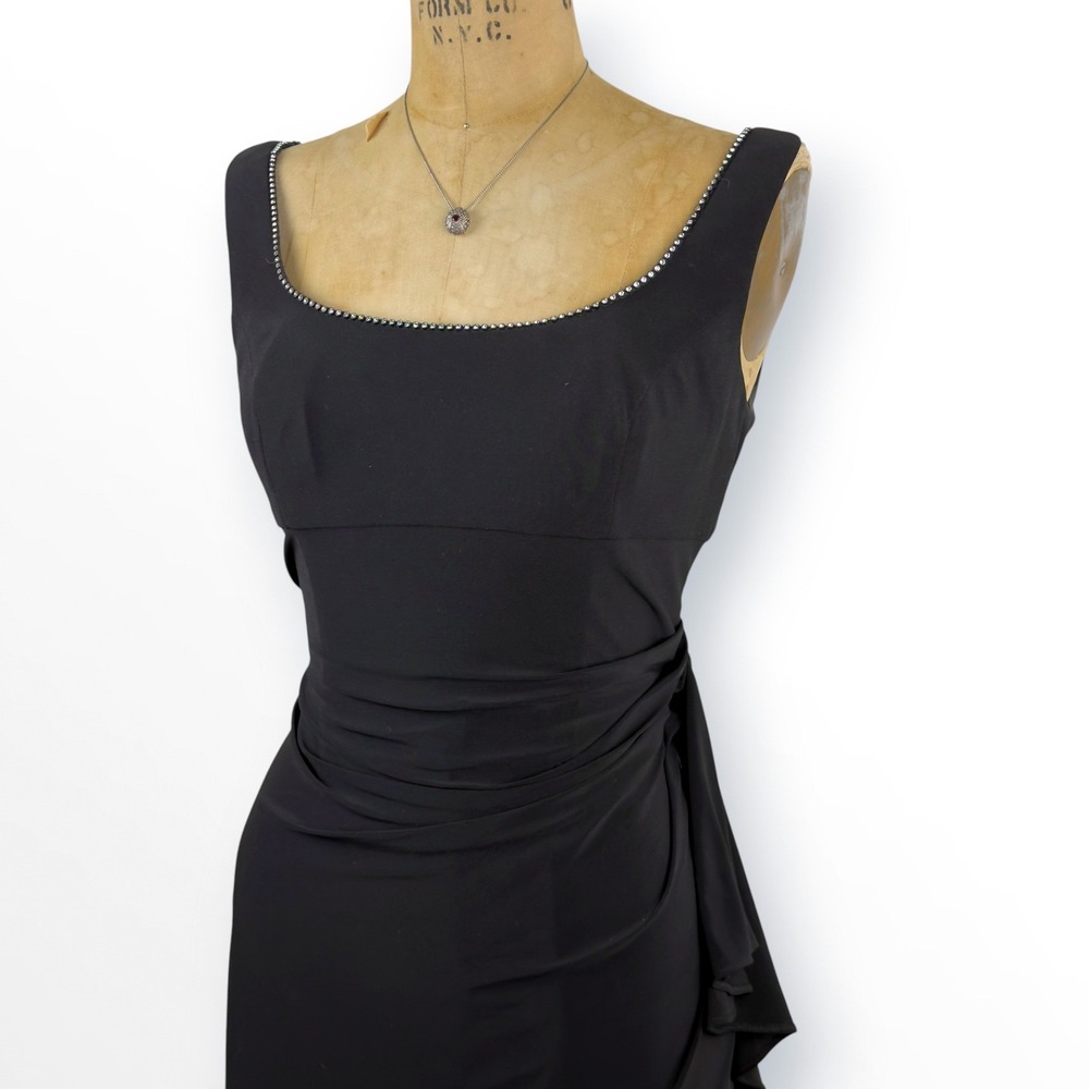 90s Alex Evenings Womens 8P Rhinestone Neckline Sheath Dress Draped Cocktail LBD - Picture 2 of 8